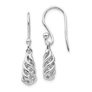 925 Sterling Silver Rhodium-plated Diamond Spiral Dangle Shepherd Hook Earrings